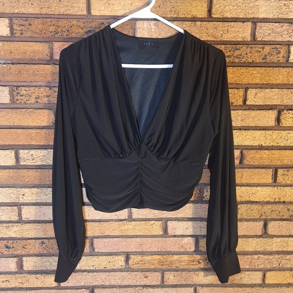 21 Saints Black Long Sleeve Body Con Deep V Top